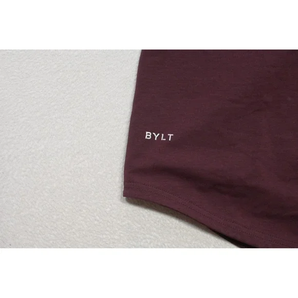 BYLT Drop Cut V-Neck T-Shirt Mens Large Maroon Athletic Fit performance NEW - Picture 6 of 13